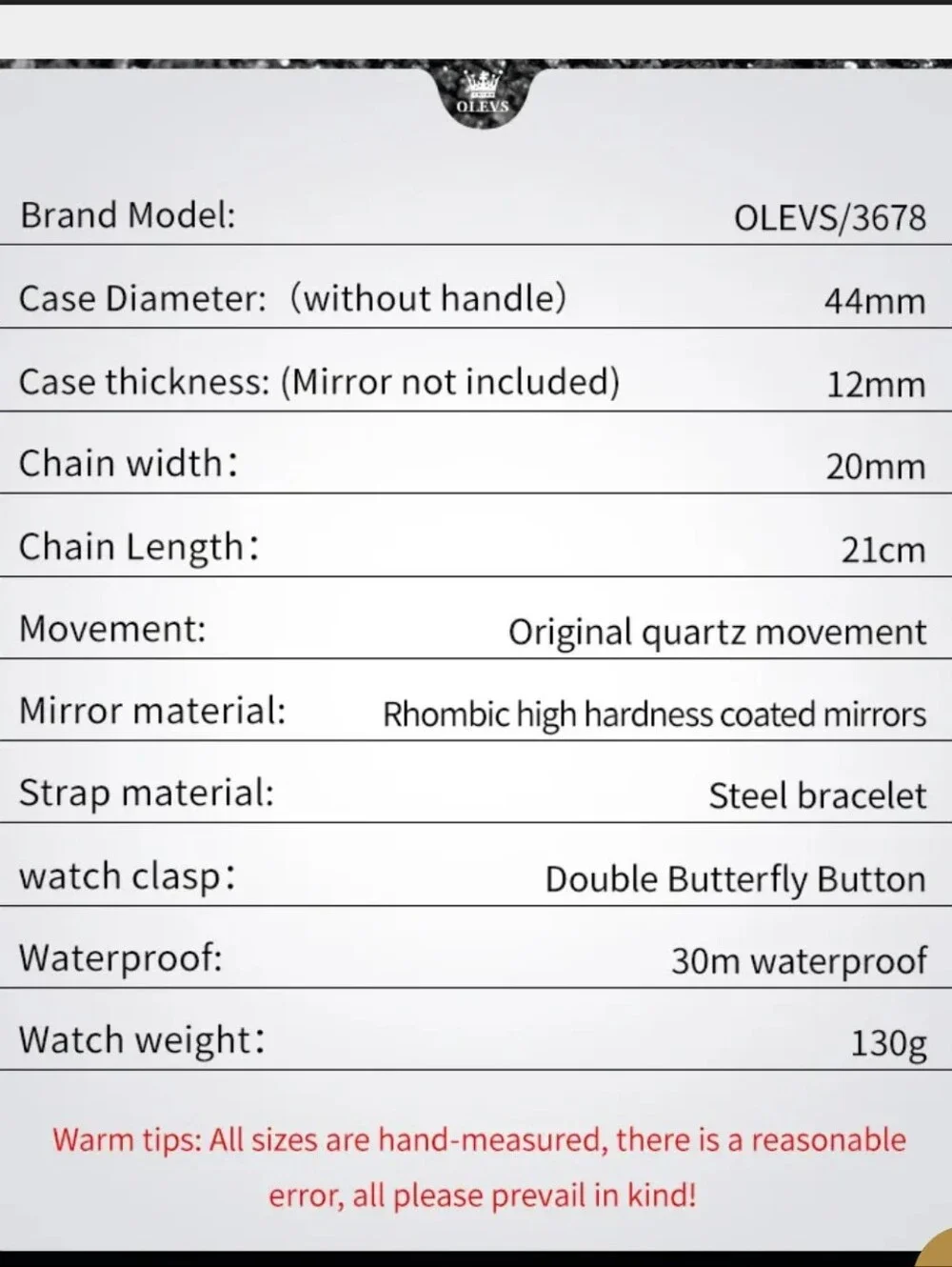 Olevs 3678 Black and Gold Men's Chronograph Watch Waterproof